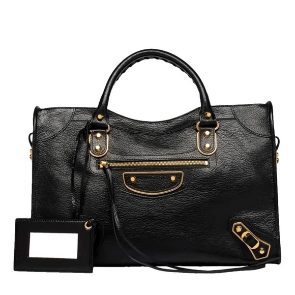Balenciaga Handbags - Auth Balenciaga Medium City Bag Black Gold Metallic Edge Chèvre leather LIKE NEW